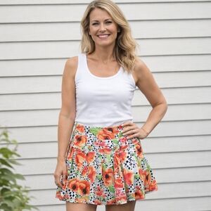 Nwt Gottex Poppy Flower Skort UPF 50+ Skirt Shorts Golf Tennis Sports Swim